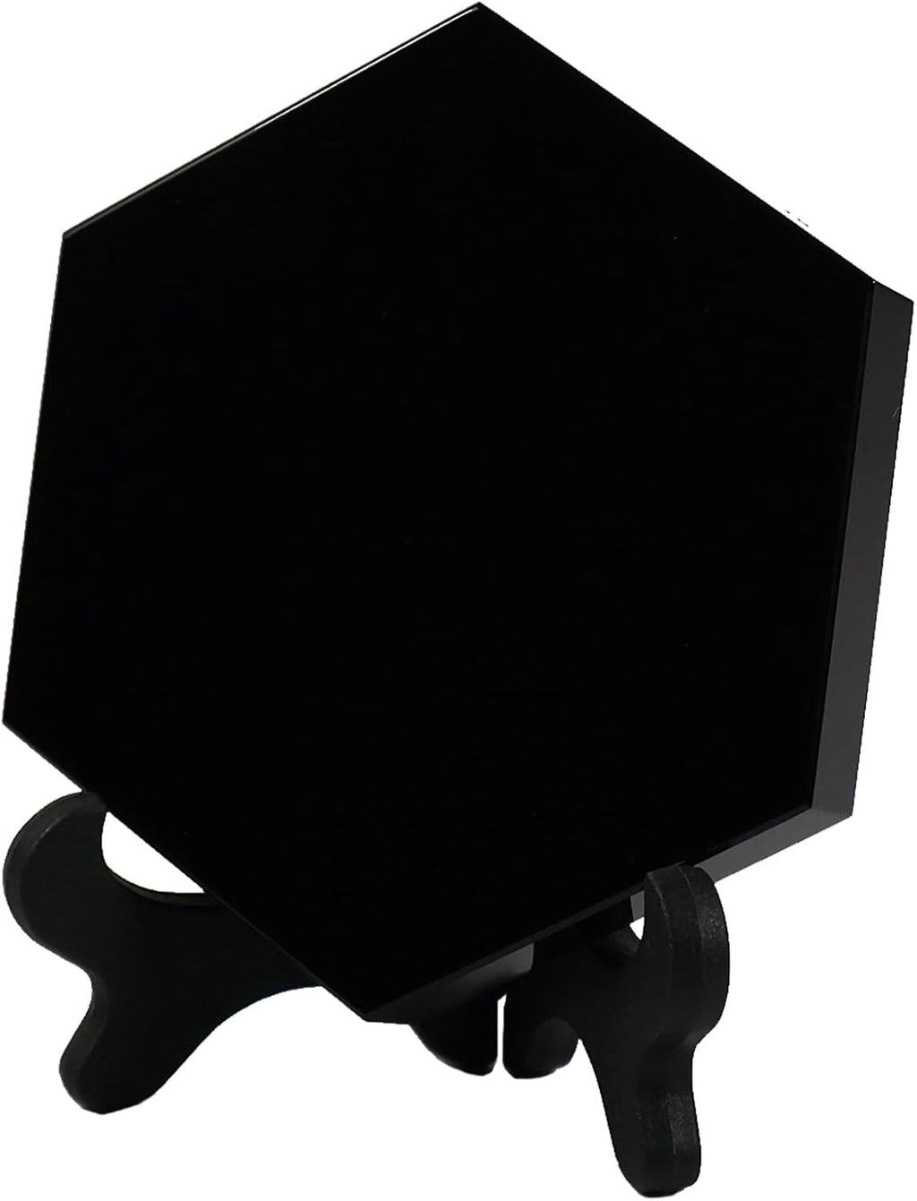 Schwarzer Obsidian Spiegel, Sechseck Schwarzer Obsidian - Wahrsagungswerkzeuge, Dekorativ für Meditation Mit Halterung (8cm)