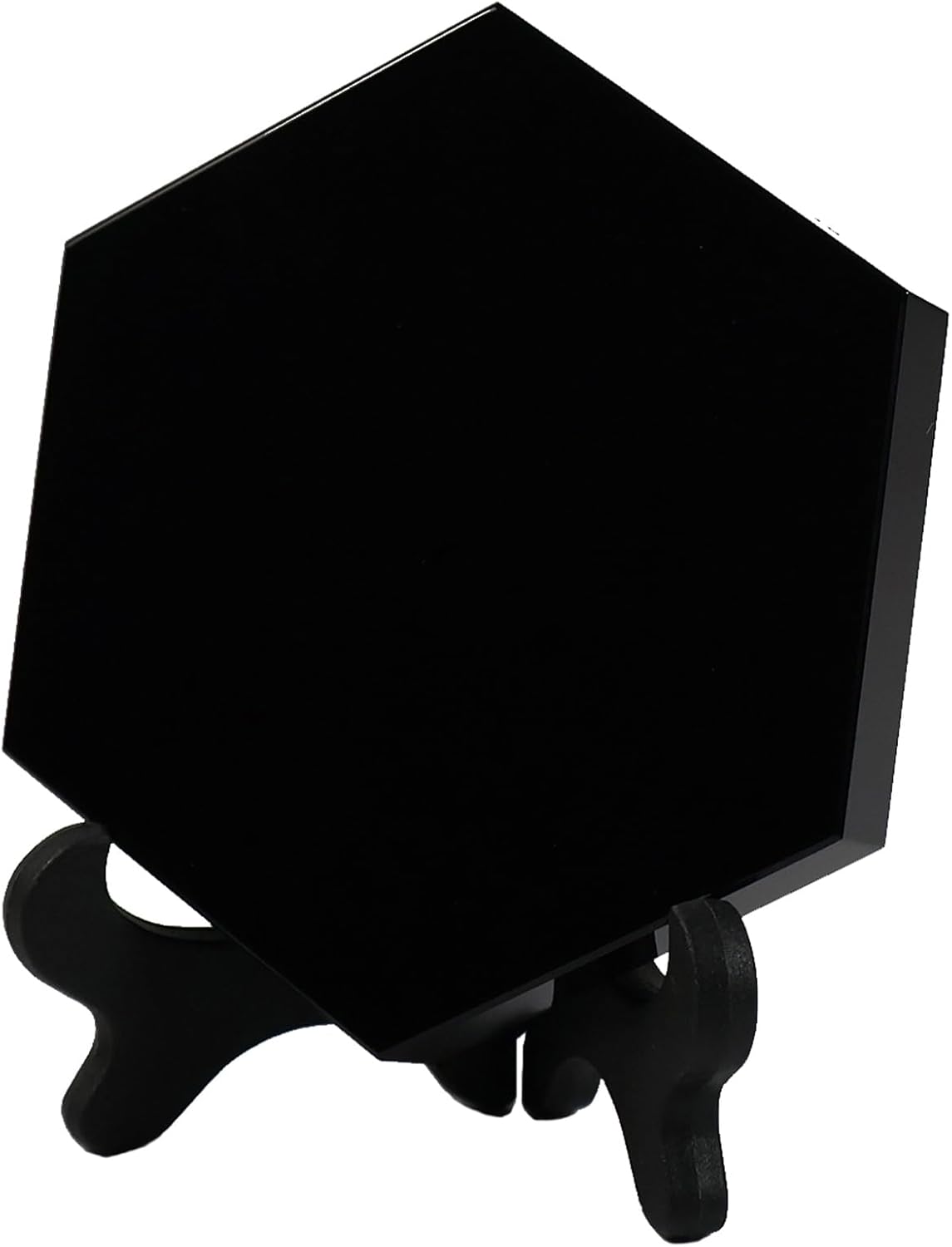 Schwarzer Obsidian Spiegel, Sechseck Schwarzer Obsidian - Wahrsagungswerkzeuge, Dekorativ für Meditation Mit Halterung (8cm)
