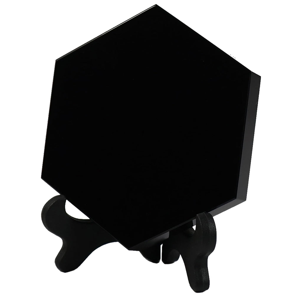 Schwarzer Obsidian Spiegel, Sechseck Schwarzer Obsidian - Wahrsagungswerkzeuge, Dekorativ für Meditation Mit Halterung (8cm)