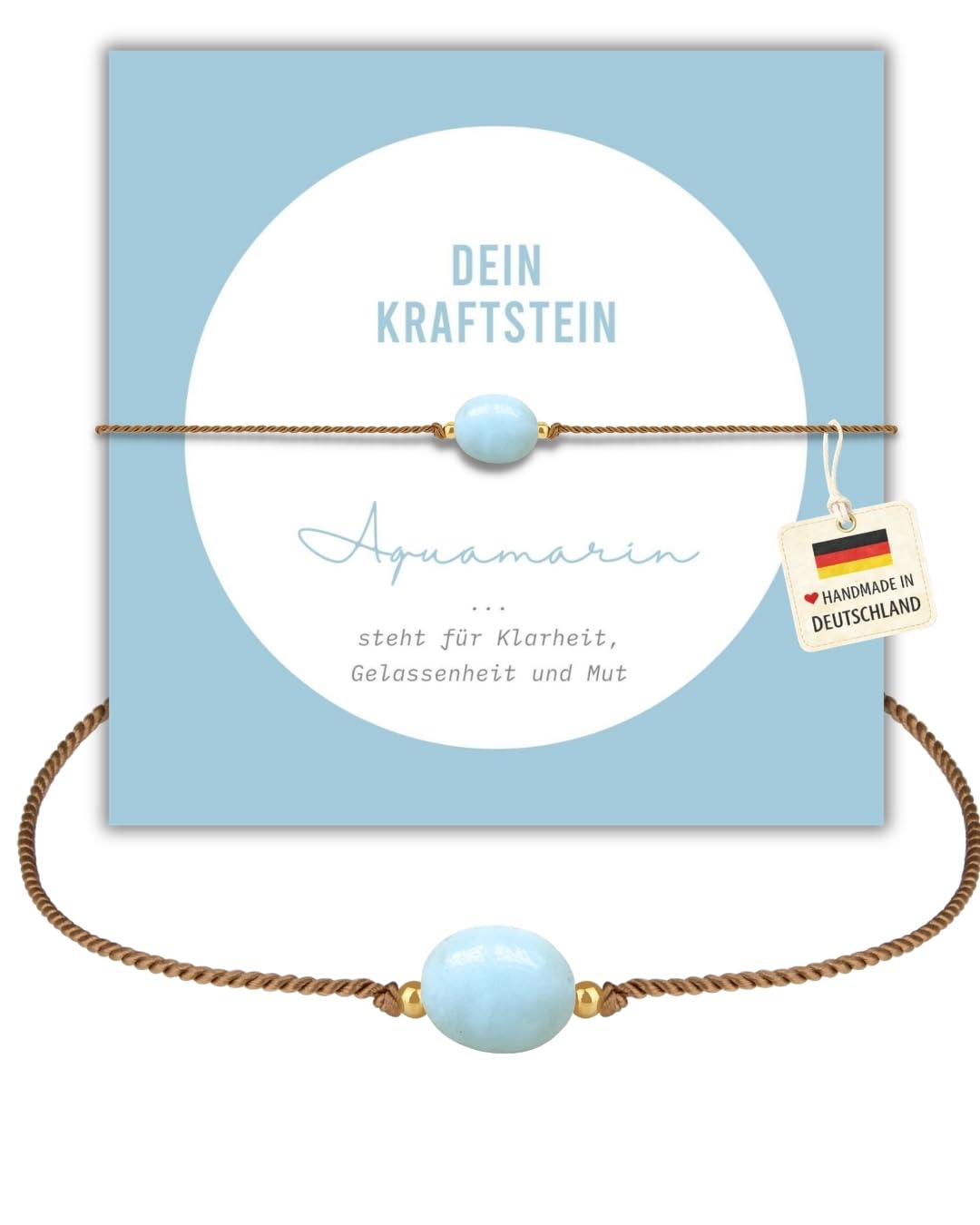 happymaker - Edelstein Armband Damen, handgefertigt in Deutschland mit Goldperlen, Geschenkkarte und Geschenkverpackung, Mutmacher Geschenk