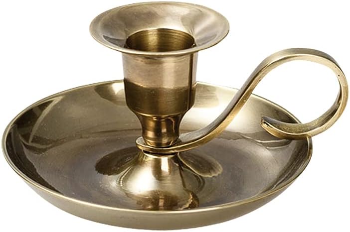 NKlaus Handleuchter Klassik Messing Gold antik Kerzenhalter Höhe 5cm Ideal für den Einsatz mit Stabkerzen oder Tafelkerzen mit einem Durchmesser von 2–2,2 cm Kerzenständer 10891