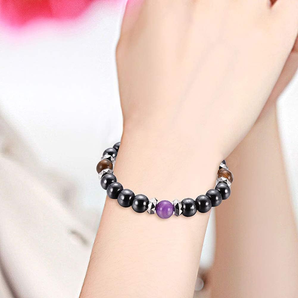 Mysika Bestt Magnetic Bracelet - Unisex Hematite Therapy Stone Round Beads Stretch Bangle for Weight Loss Weight Loss Anti-Fatigue Jewellery, Stone, Agate