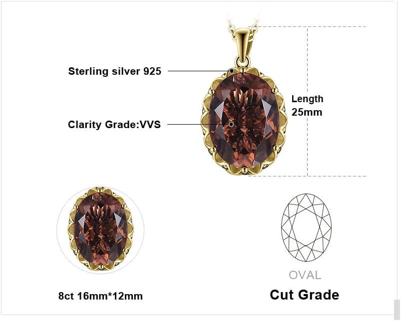 JewelryPalace Oval 8ct Echt Rauchquarz Ketten Anhänger 45CM, Schmuck Set, Halskette Damen Silber 925 Collier Damen mit Groß Edelstein Mädchen, Halsketten Damen Braun mit Stein für Frauen Rosegold Gold