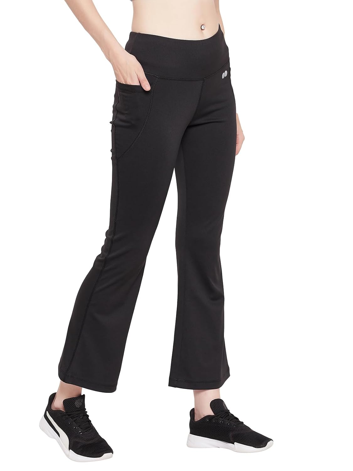 Clovia Women's Comfort Fit High Rise Yoga Pants, Track Pants, Lower, Pyjama, Polyester Lower, Lower, Comfort-Fit High Waist Flared Yoga Pants