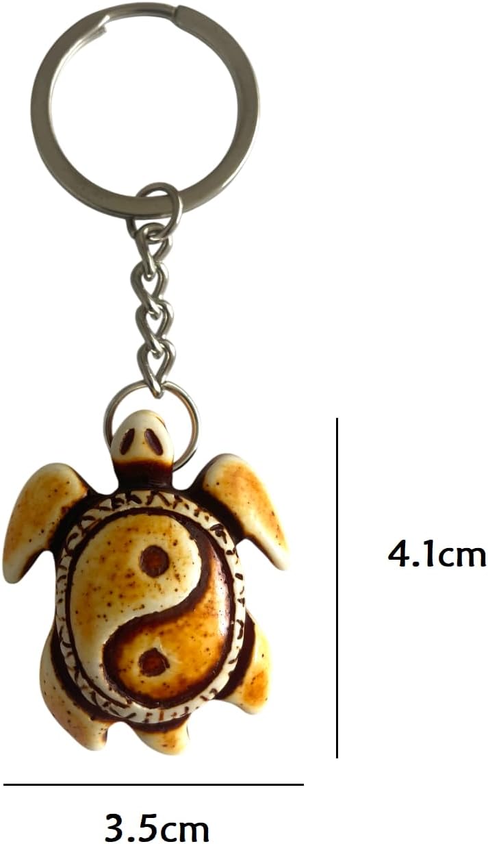 WOO MANTO Taiji Turtles Yin Yang Keychain 1.6 x 1.38 Inch Resin Pendant Feng Shui Lucky Charm