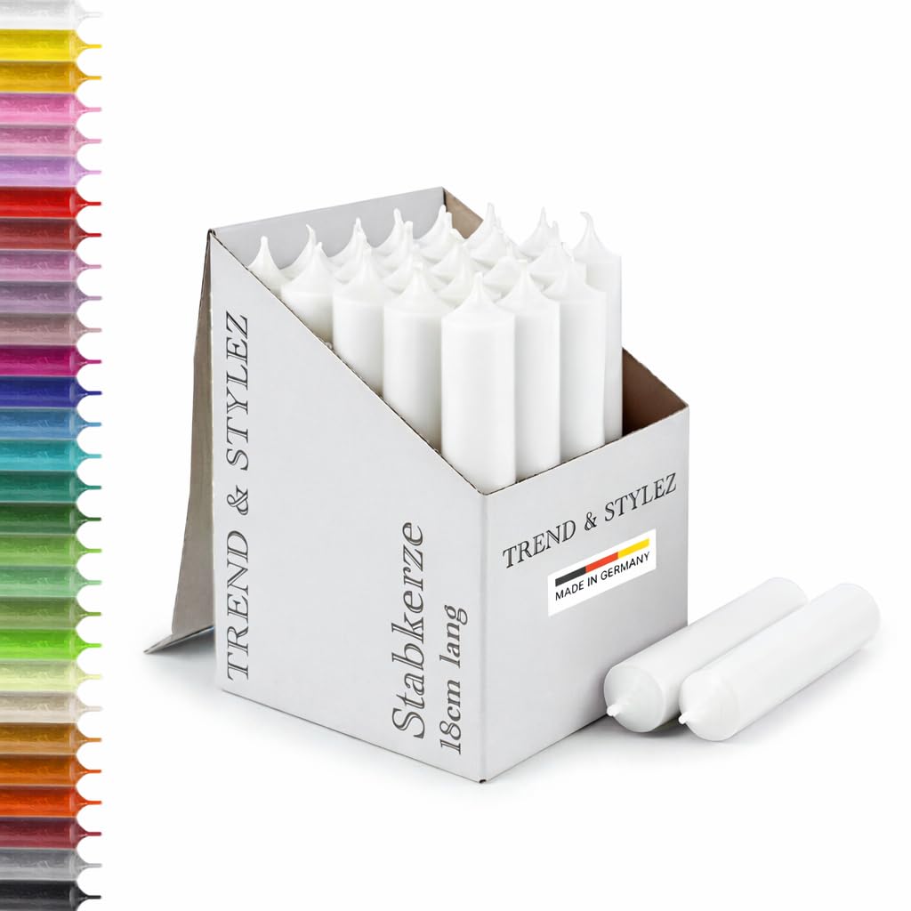 25 Stabkerzen 180mm x 22mm | Durchgefärbte Spitzkerzen | 8+ Stunden Brenndauer | Made in Germany - Ohne Tropfen & Rußen | RAL-Zertifizierte Tafelkerzen unparfümiert (Grün)