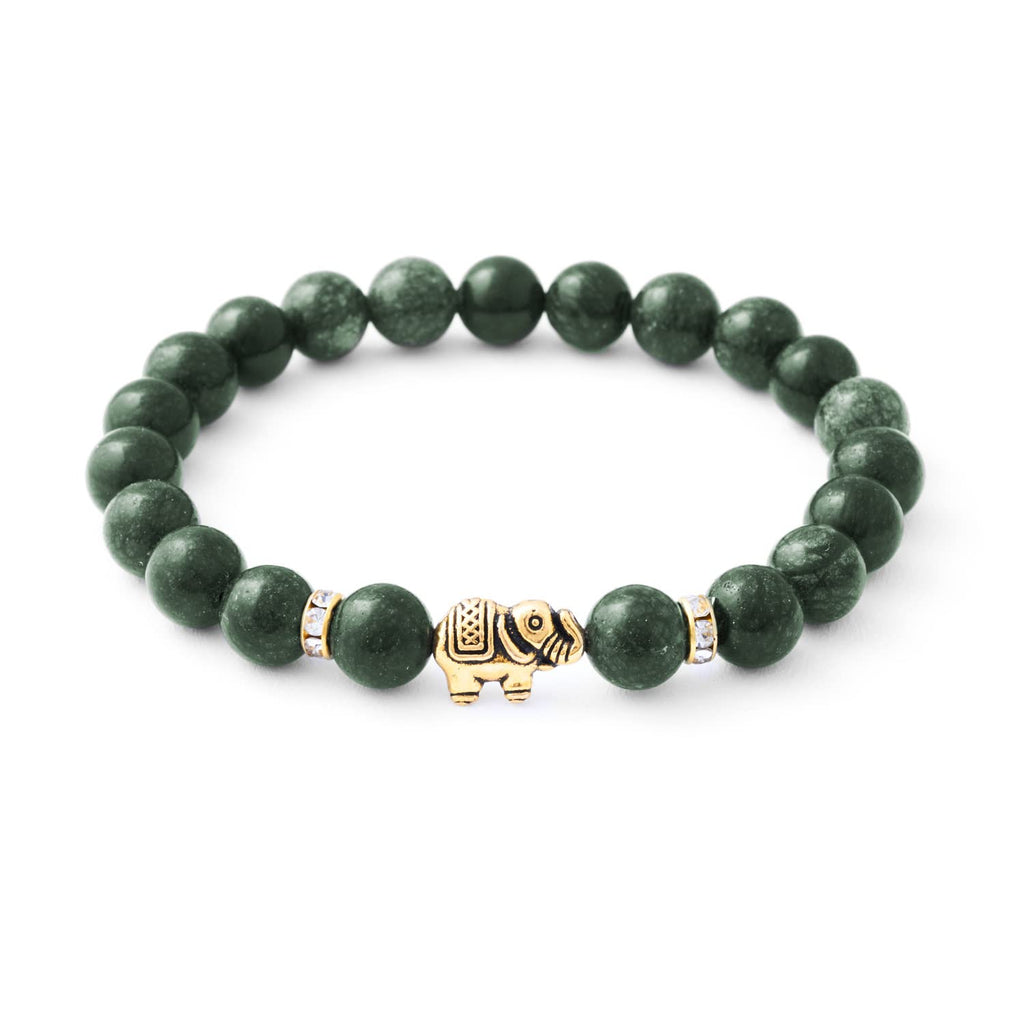 Elefant Armband - Naturstein geprüft in Deutschland, mit echten Naturstein Perlen und Kristall Highlights - Naturstein Armband mit Echtheitszertifikat für Damen und Herren