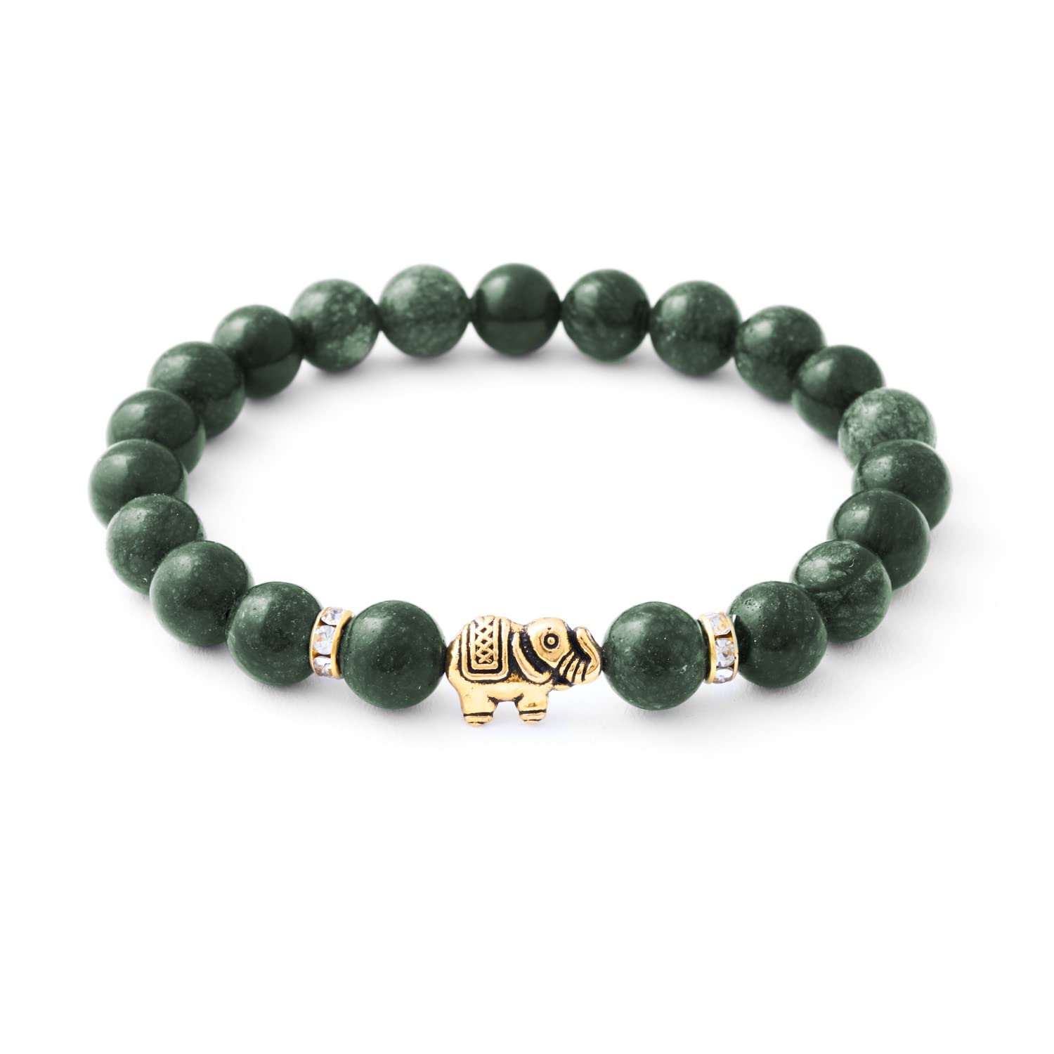 Elefant Armband - Naturstein geprüft in Deutschland, mit echten Naturstein Perlen und Kristall Highlights - Naturstein Armband mit Echtheitszertifikat für Damen und Herren