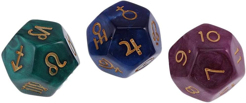 POFET 2 Set 6 Pieces Multicolor 12-Sided Resin Dice Astrology Tarot Constellation Divination Model A