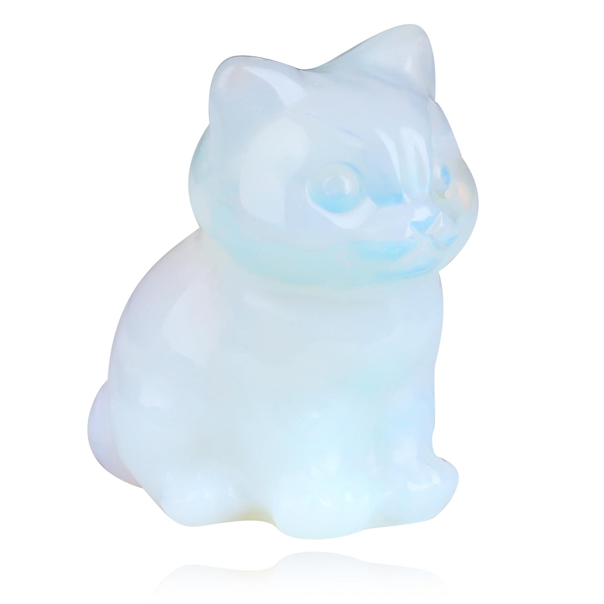 QINJIEJIE Dalmatian Jasper Cat Crystals Figurine Sleeping Cat Figure Statue Gemstones Sculpture Lucky Kitten Cute Decoration Men Women