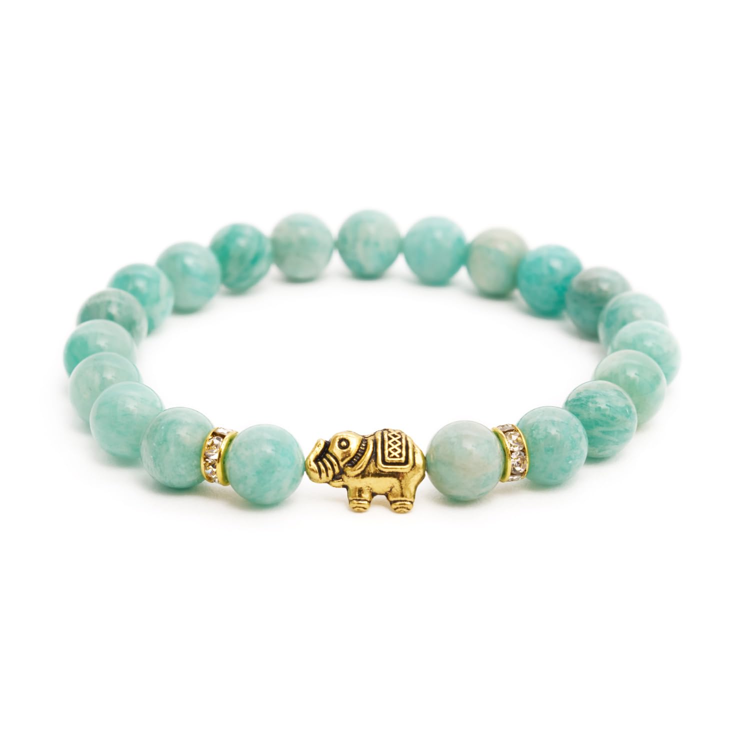 Elefant Armband - Naturstein geprüft in Deutschland, mit echten Naturstein Perlen und Kristall Highlights - Naturstein Armband mit Echtheitszertifikat für Damen und Herren