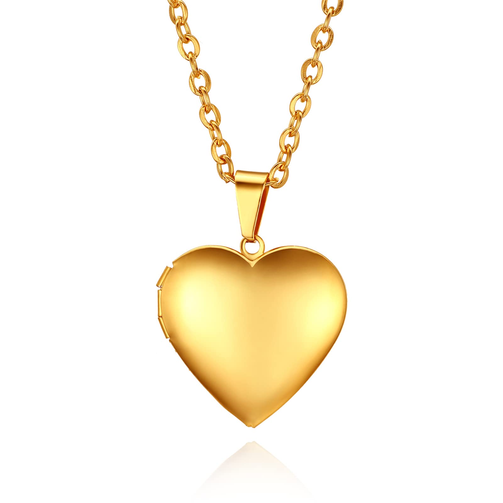 Cupimatch Heart Locket for Opening: Chain with Heart Necklace Pictures Photo Pendant Women's Amulet Necklace Stainless Steel Hinged with 45 cm Chain