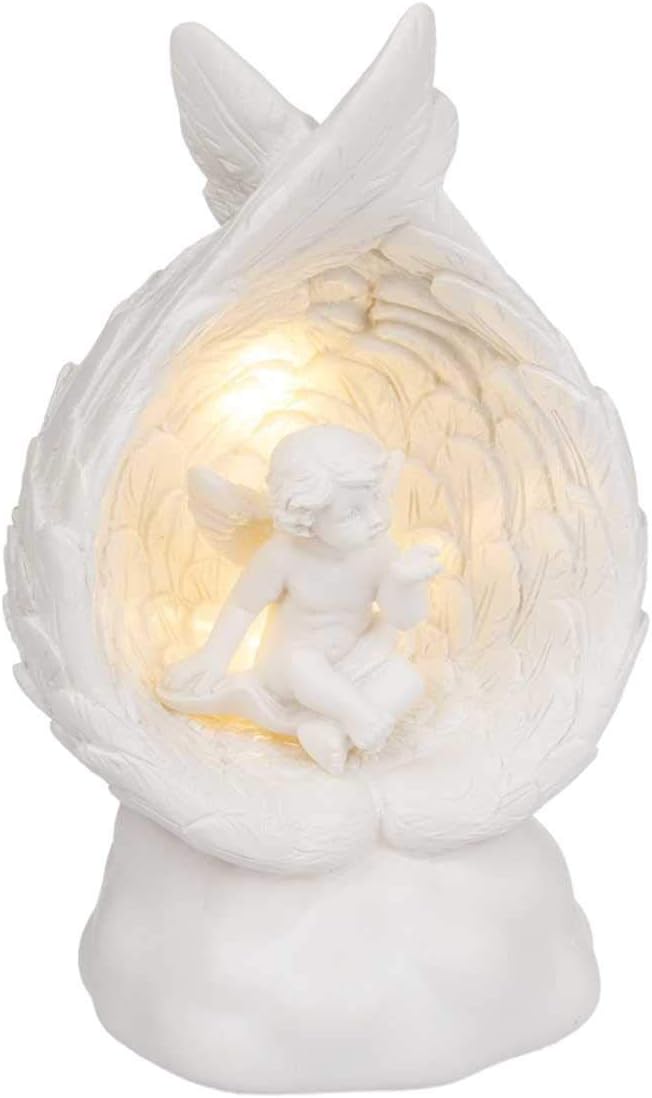 Out of the blue LED Dekofigur Sitzender Engel, zufällige Auswahl aus 4 ähnlichen Motiven, Engelsfigur Putte Dekoengel Engelchen Lichtdeko, Maße (H/B/T): 12 x 7 x 5,5 cm, Weiß