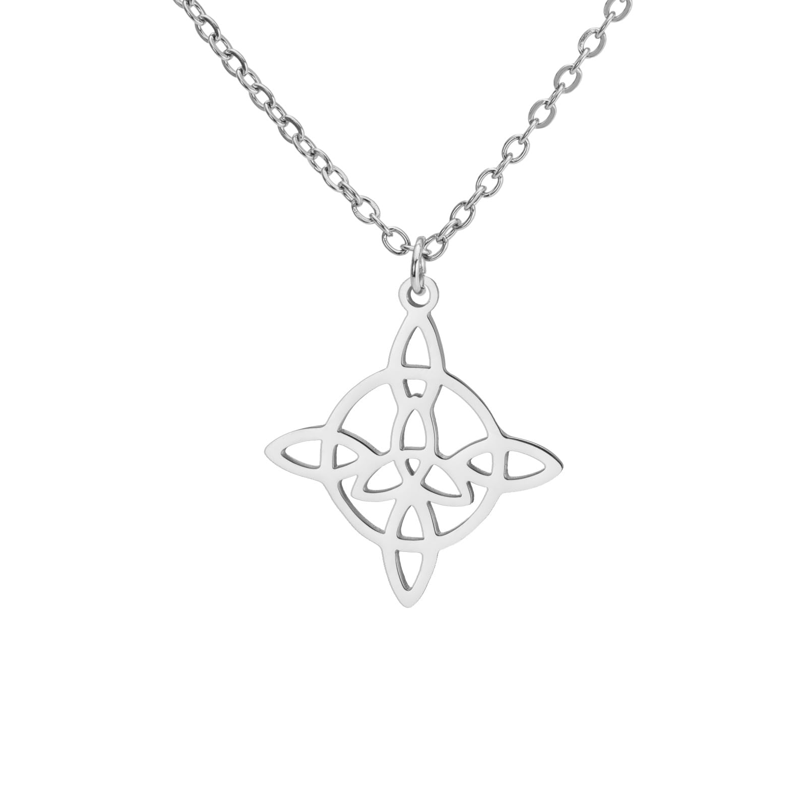 kkjoy Hexenknoten Halskette Edelstahl Keltischer Dreiecksknoten Wiccan Symbol Anhänger Halskette Magischer Knoten Hexerei Amulett für Frauen Charmante Damen