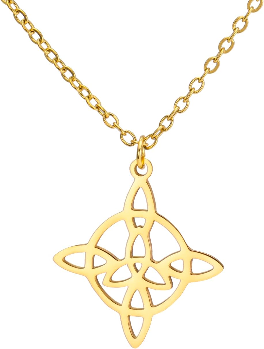 kkjoy Hexenknoten Halskette Edelstahl Keltischer Dreiecksknoten Wiccan Symbol Anhänger Halskette Magischer Knoten Hexerei Amulett für Frauen Charmante Damen