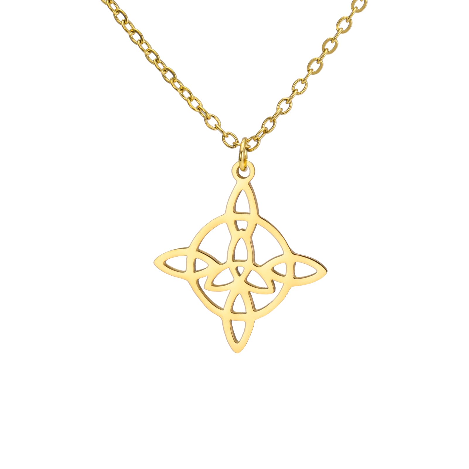 kkjoy Hexenknoten Halskette Edelstahl Keltischer Dreiecksknoten Wiccan Symbol Anhänger Halskette Magischer Knoten Hexerei Amulett für Frauen Charmante Damen
