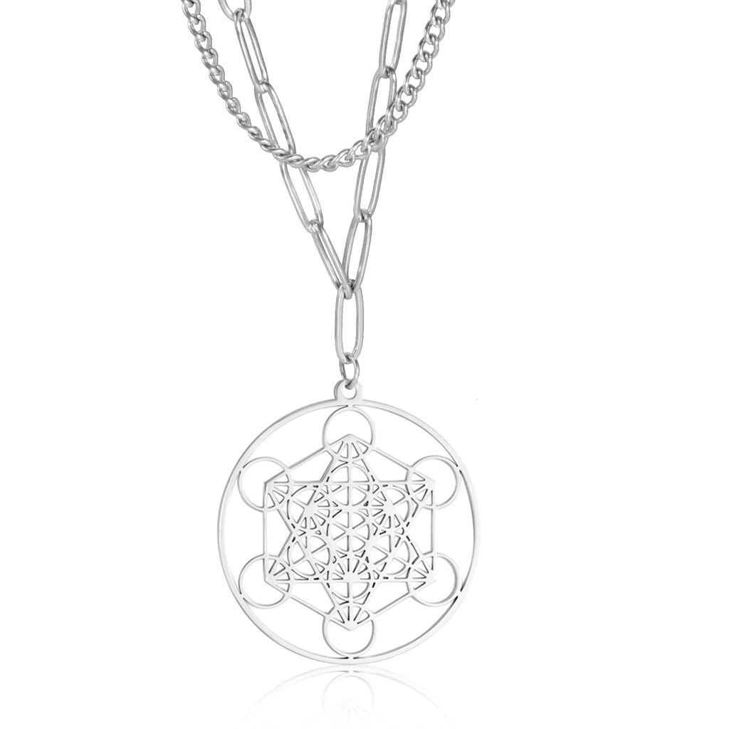 TEAMER Metatron Cube Necklace Sacred Geometry Pendant Seal of the Archangel Angel Necklace Stainless Steel Jewellery