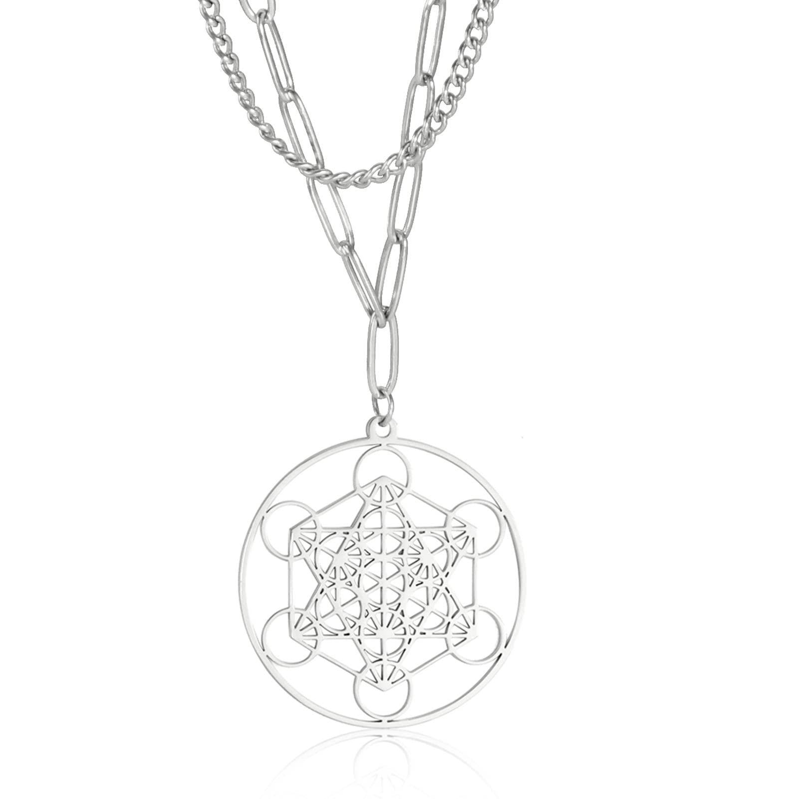 TEAMER Metatron Cube Necklace Sacred Geometry Pendant Seal of the Archangel Angel Necklace Stainless Steel Jewellery