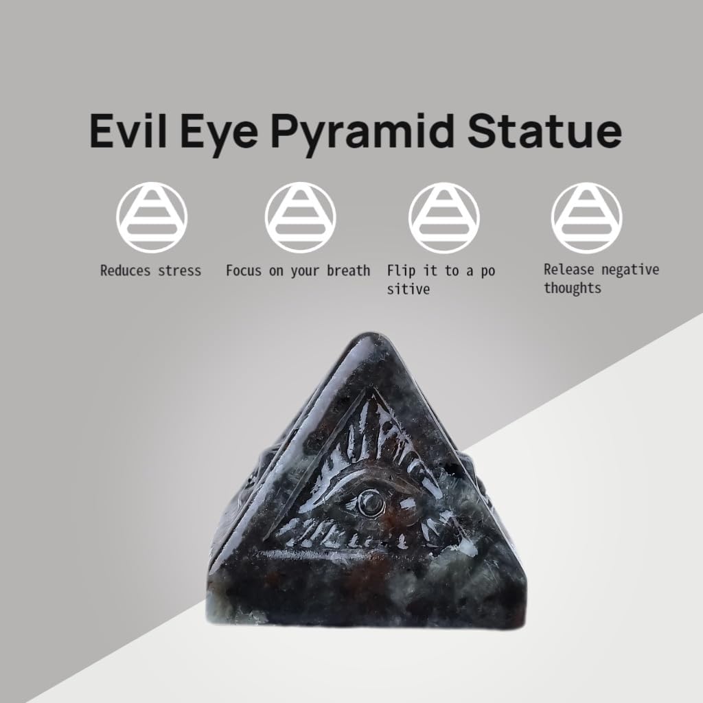Flame Stone Evil Eye Pyramid Statue - Handmade Healing Crystal Figurine for Positive Energy, Meditation & Reiki, Natural Stone Decor, Lucky Spiritual Gift
