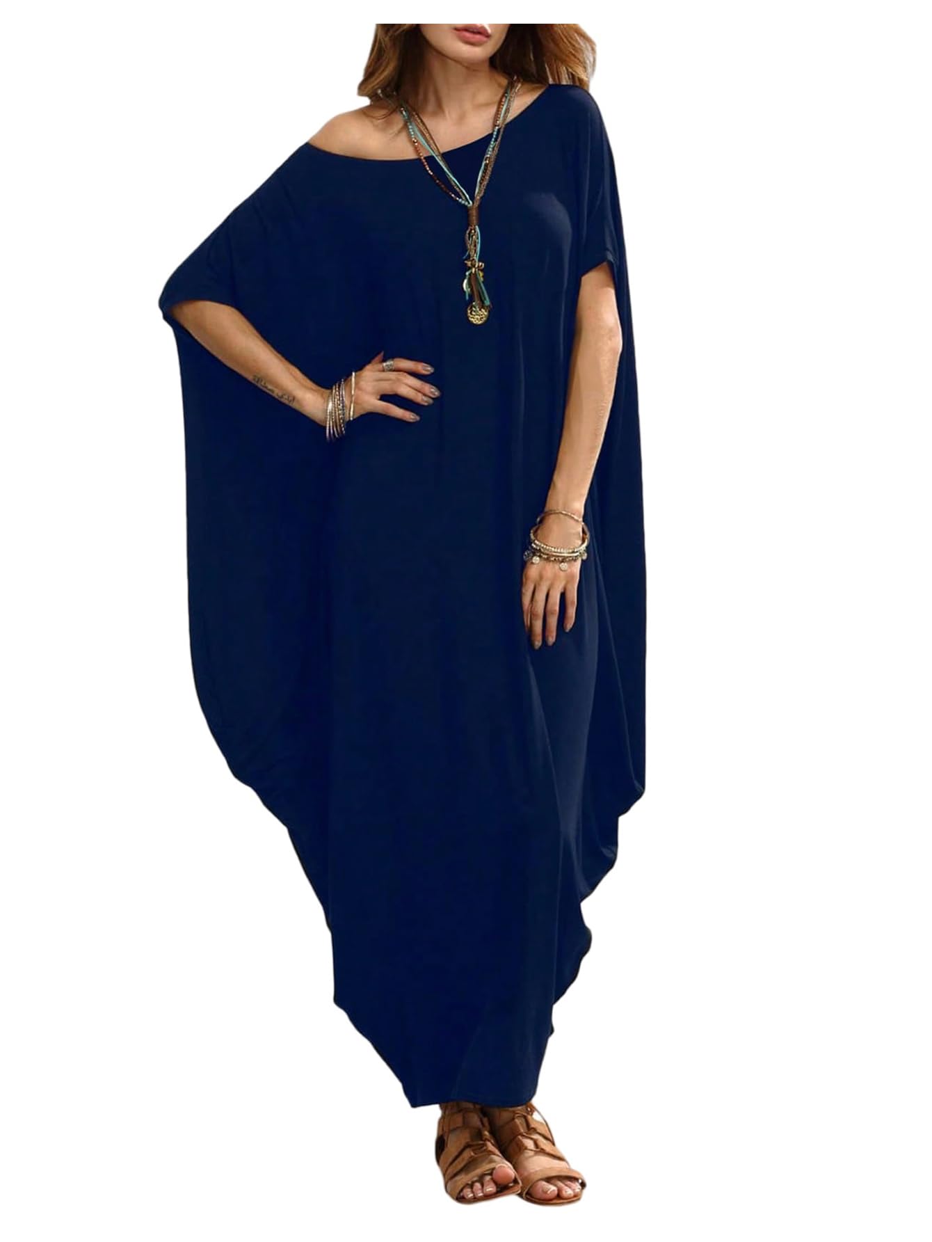 Verdusa Women's Caftan Harem Boat Neck Dolman Sleeve Oversized Maxi Dress Moo Moos