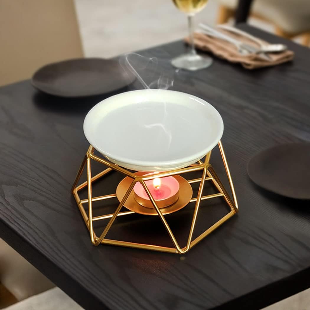 Violetpos Stylish Romantic Ceramic Aroma Lamp Aroma Diffuser Tealight Candle Holder Oil Burner Gold