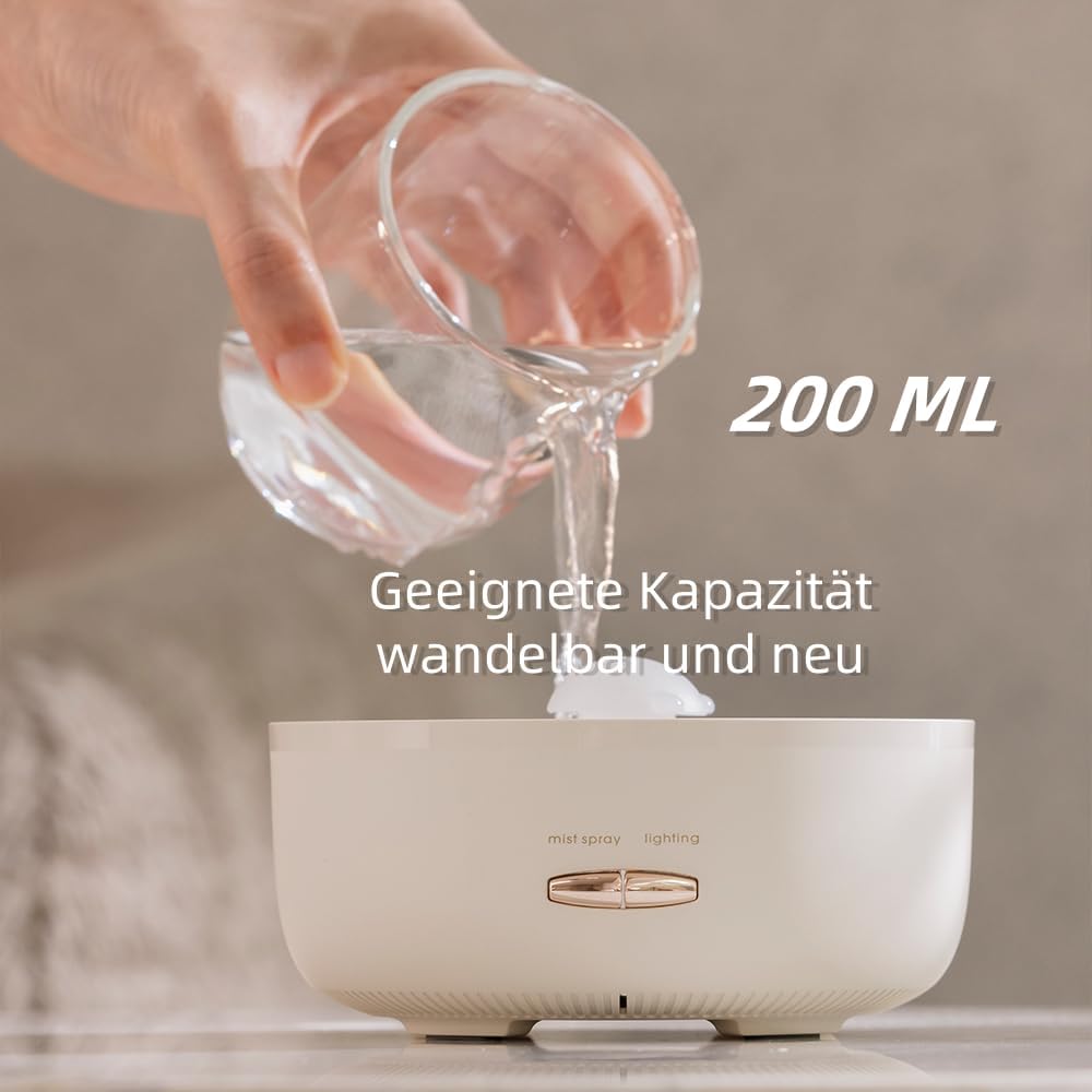 Aroma Diffuser 200ML, Premium Aromatherapie Ultraschall Luftbefeuchter， Raumduft Elektrisch Diffusor mit Fernbedienung, Elektrische Duftlampe mit 7 Farben LED Licht, Aroma Defuser