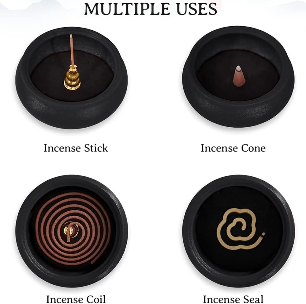 Weihrauchbrenner Keramik, Räuchergefäß Räucherstäbchenhalter, Chinesisch Porzellan Räucherschale mit Feuerfeste Matte und Metall Deckel, Incense Burner für Home Deko Geschenk