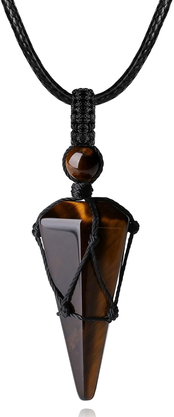 XIANNVXI Kristalle Kette Herren Sechseckiger Kristall Anhänger Kette Polierte Edelsteine Einstellbare Schwarzes Lederseil Reiki Heilung Steine Halskette Damen Schmuck