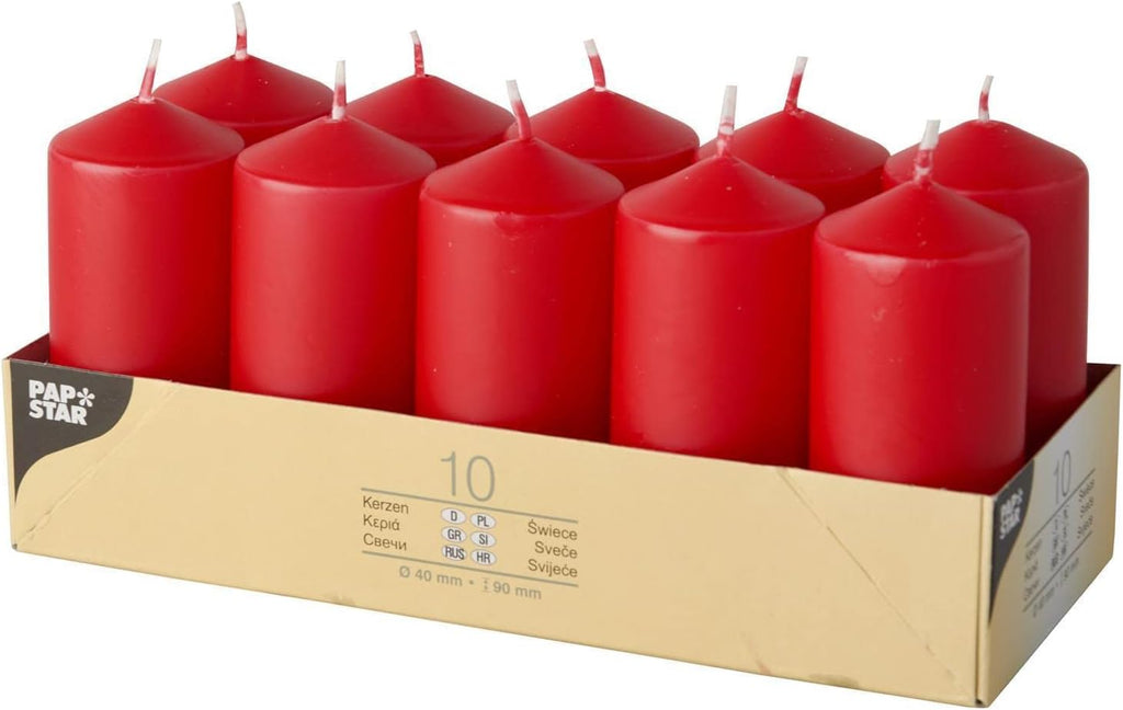 Papstar Pillar Candles / Column Candle Red (10 Pieces)