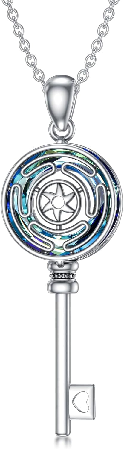 Schlüssel Amulett Halskette 925er Sterlingsilber Allah Hekate Dreifachmondgöttin Tetragrammaton Anhänger Halskette Schlüssel Wicca Heidnischer Pentagramm Schmuck Geschenke Für Frauen
