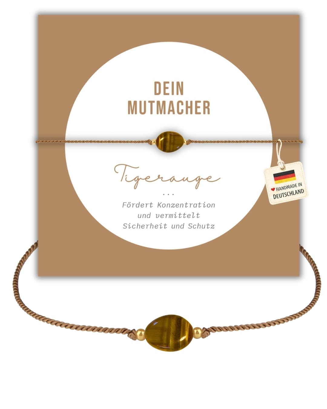 happymaker - Edelstein Armband Damen, handgefertigt in Deutschland mit Goldperlen, Geschenkkarte und Geschenkverpackung, Mutmacher Geschenk