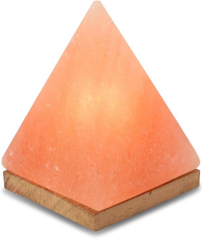 HAF Rosa Salzlampe Pyramide aus echtem Kristallsalz | Salzkristalllampe in Naturform | Salzsteinlampe auf Holzsockel aus der Salt Range Punjab | Dekorative Nachttischlampe für Wellness & Meditation
