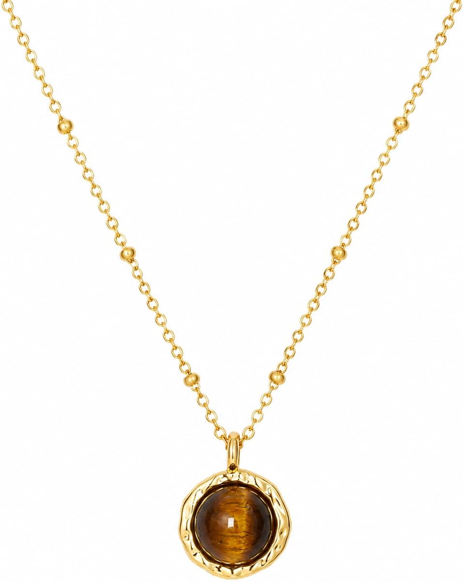 Gold Tiger Eye Necklace for Women, Small Pendant Everyday Jewelry