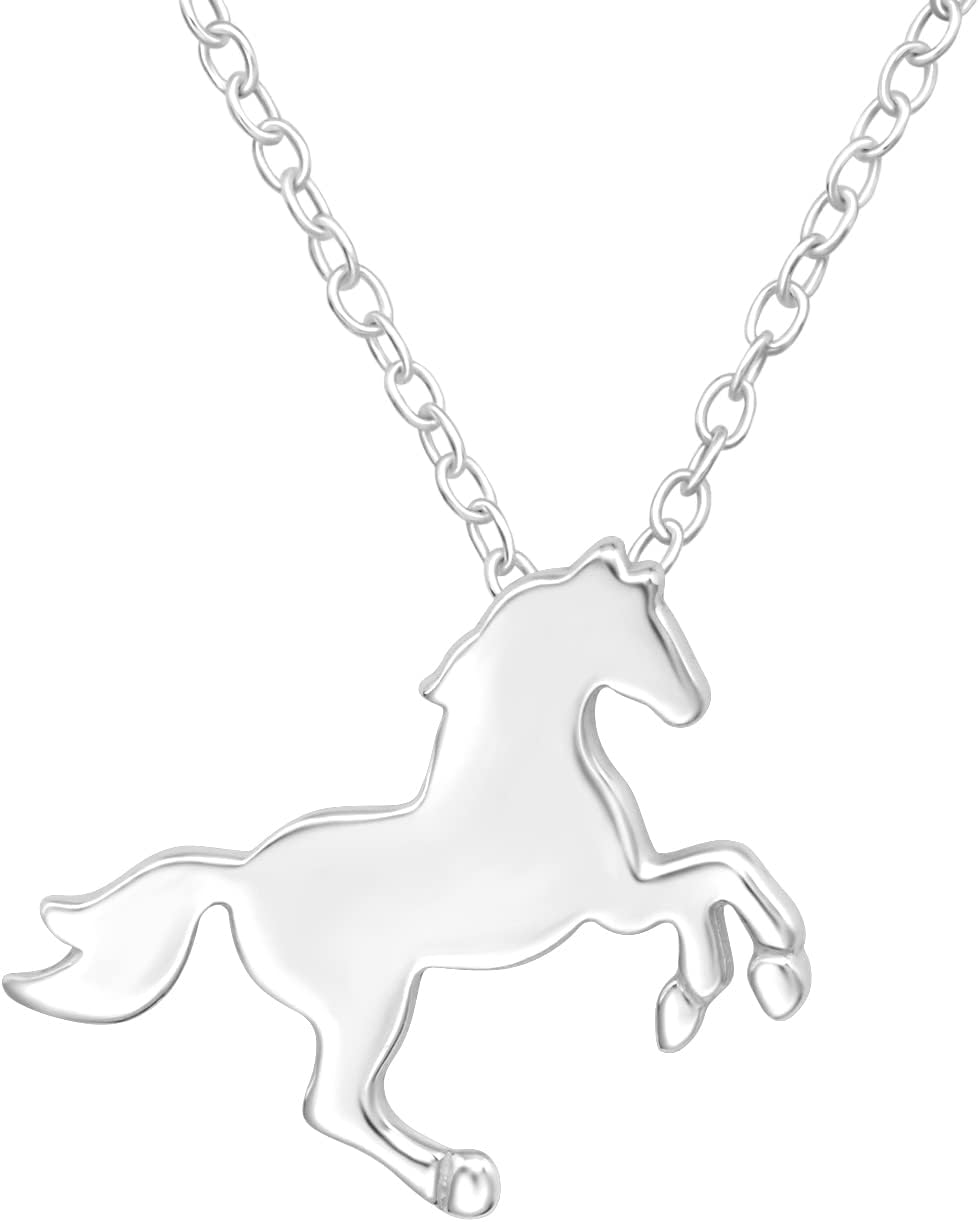 Laimons Faszinierende Mädchen-Halskette 45cm mit bezauberndem Pferde-Fohlen Anhänger 15 X 10 mm aus Sterling Silber 925 in funkelnden Glnaz gearbeitet