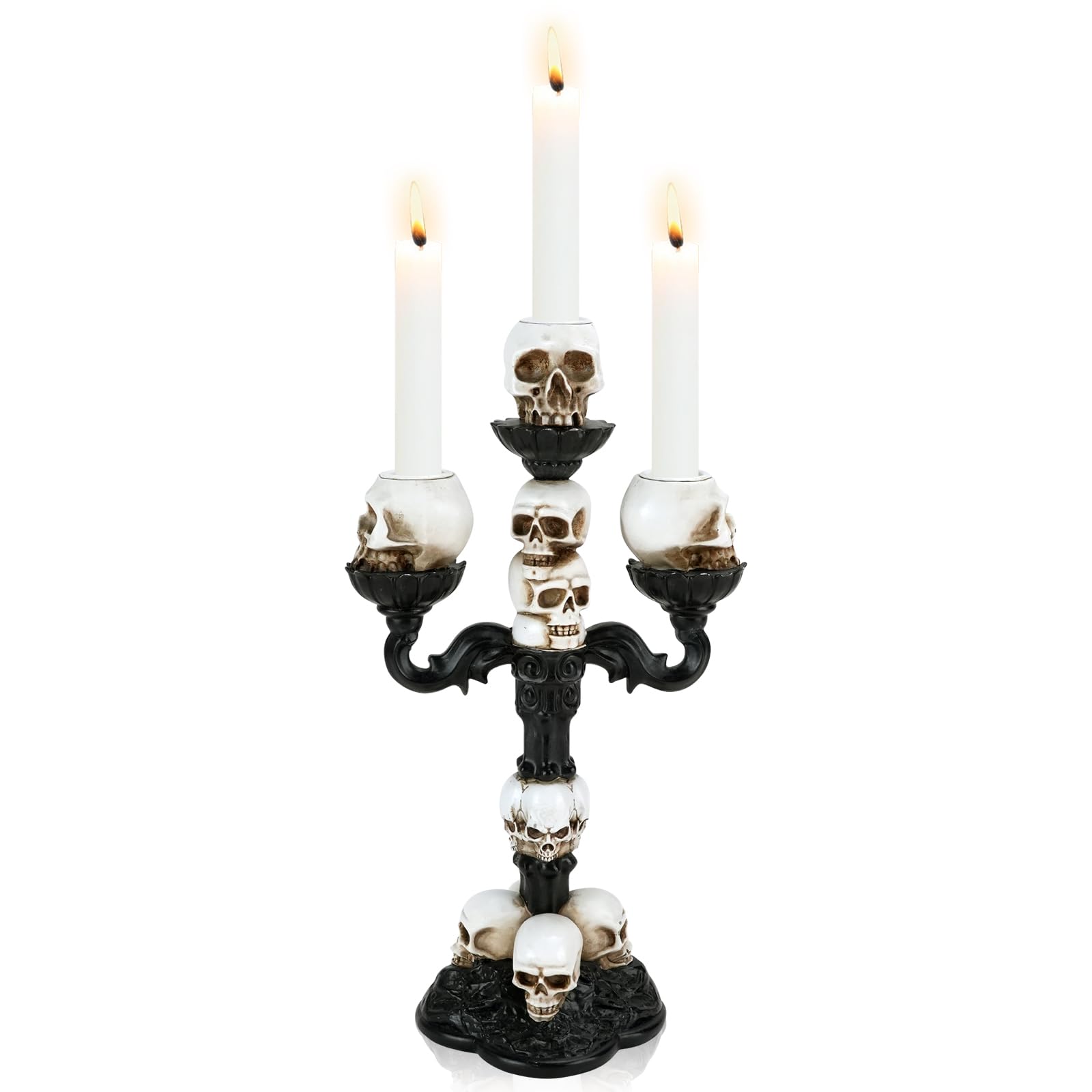Candle Holder Black Gothic Decoration, Halloween Statue Skull Decorative Candle Holder Taper Candles with 5 Arms, Skull Lamp Resin Ornaments, Vintage Table Decoration for Home Living Room (5 Arms)
