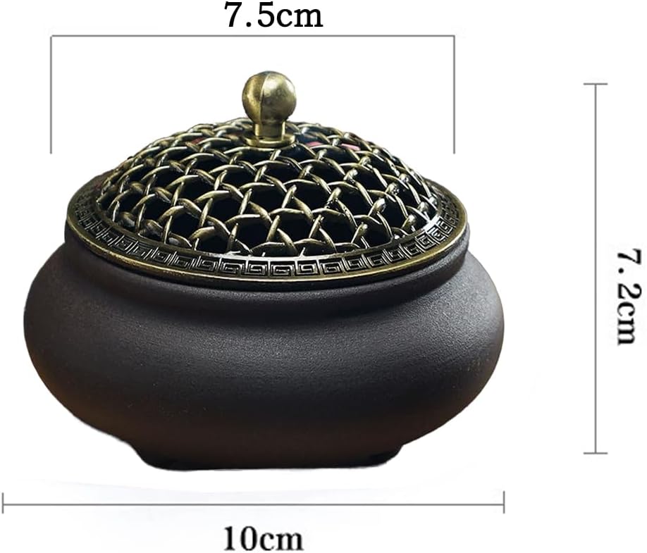 Weihrauchbrenner Keramik, Räuchergefäß Räucherstäbchenhalter, Chinesisch Porzellan Räucherschale mit Feuerfeste Matte und Metall Deckel, Incense Burner für Home Deko Geschenk