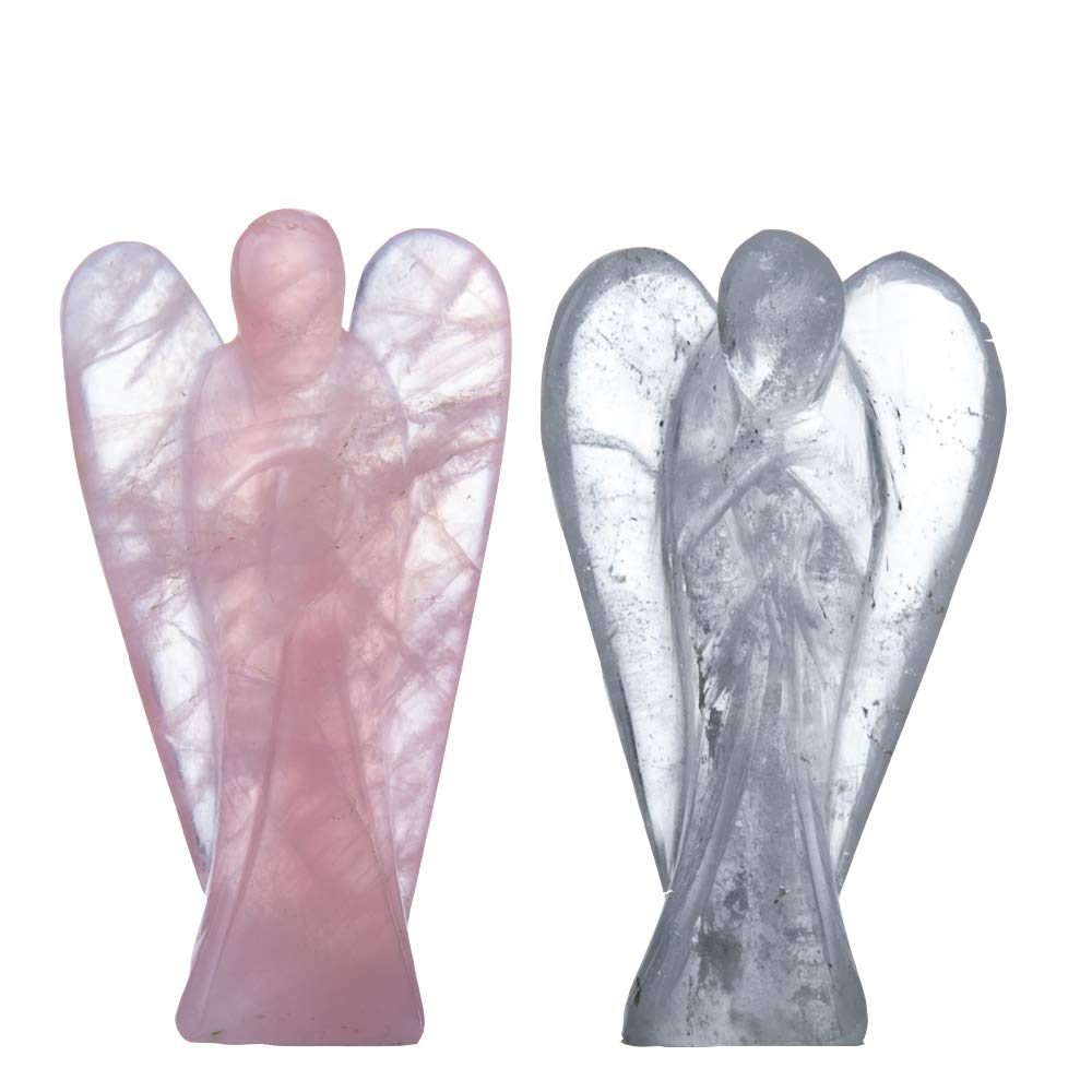 Wonder Care Pocket Guardian Angel Crystal Natural Gemstone Reiki Healing Energy Carved Statue Chakra Balance Meditation Aesthetic 1.5-2 Inch Pack of 2