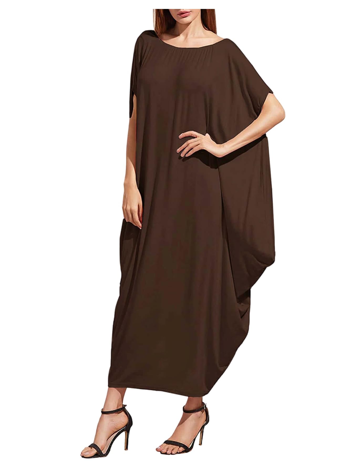 Verdusa Women's Caftan Harem Boat Neck Dolman Sleeve Oversized Maxi Dress Moo Moos