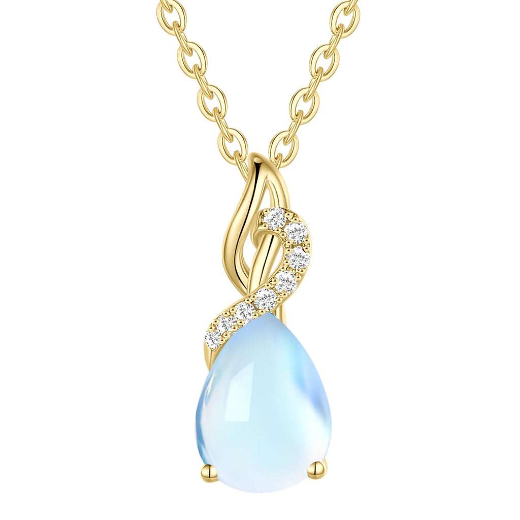 FANCIME Solide 14 Karat 585 Gelb Gold Anhänger Kette mit Tropfen Edelstein und 0.28ct Diamant Geschenk Schmuck für Damen Sie, 925 Silber Kettenlänge: 40 + 5 cm