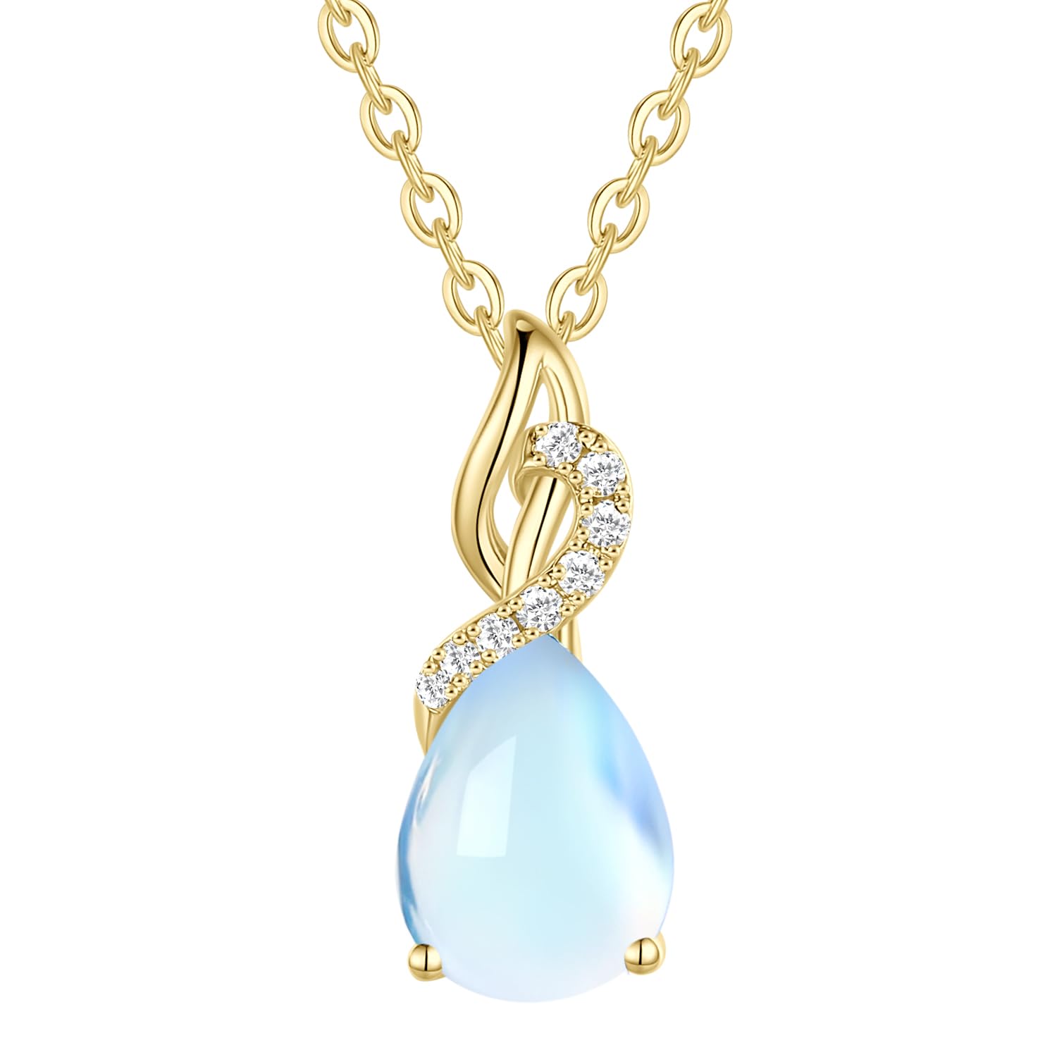 FANCIME Solide 14 Karat 585 Gelb Gold Anhänger Kette mit Tropfen Edelstein und 0.28ct Diamant Geschenk Schmuck für Damen Sie, 925 Silber Kettenlänge: 40 + 5 cm