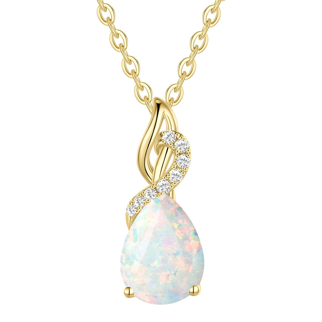 FANCIME Solide 14 Karat 585 Gelb Gold Anhänger Kette mit Tropfen Edelstein und 0.28ct Diamant Geschenk Schmuck für Damen Sie, 925 Silber Kettenlänge: 40 + 5 cm
