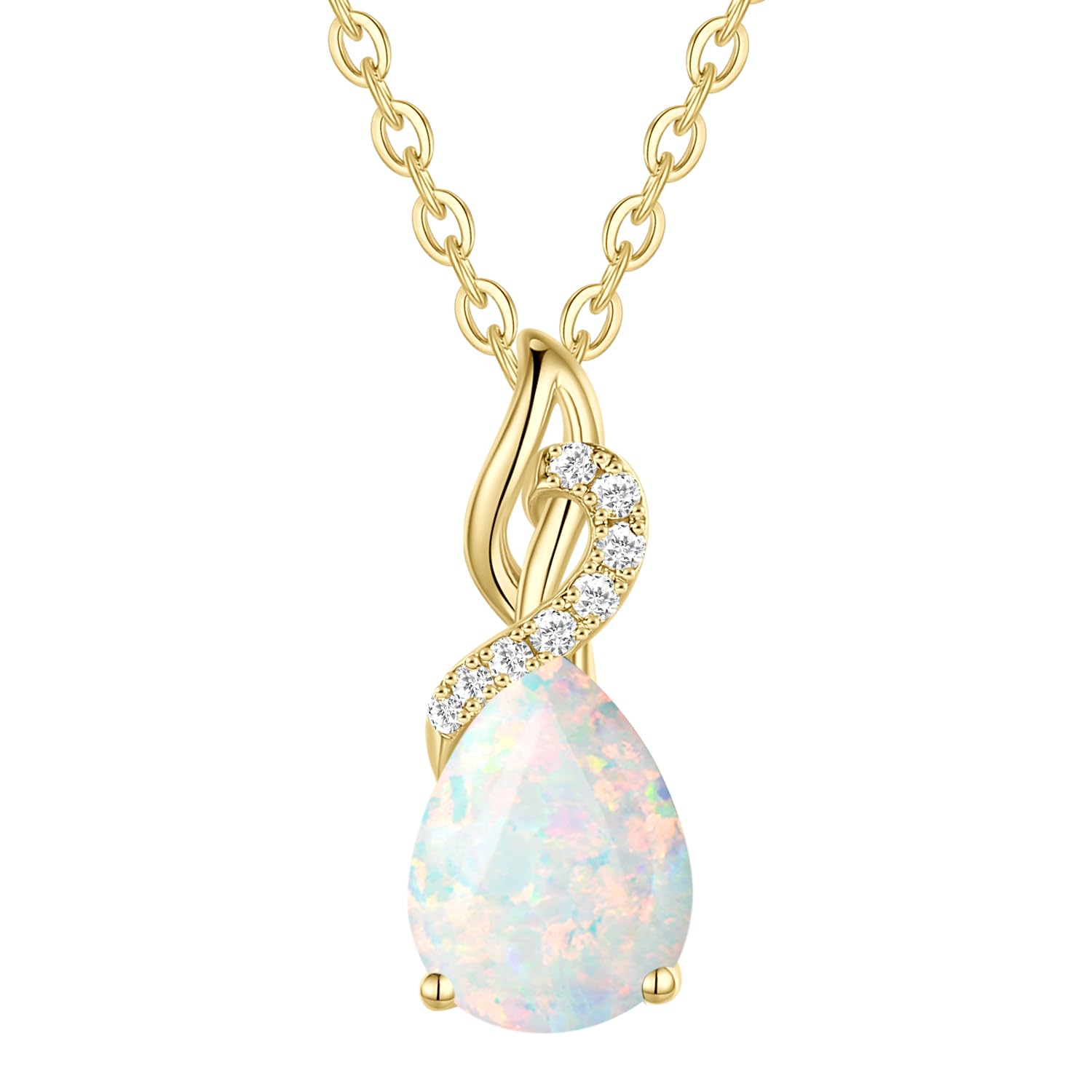 FANCIME Solide 14 Karat 585 Gelb Gold Anhänger Kette mit Tropfen Edelstein und 0.28ct Diamant Geschenk Schmuck für Damen Sie, 925 Silber Kettenlänge: 40 + 5 cm