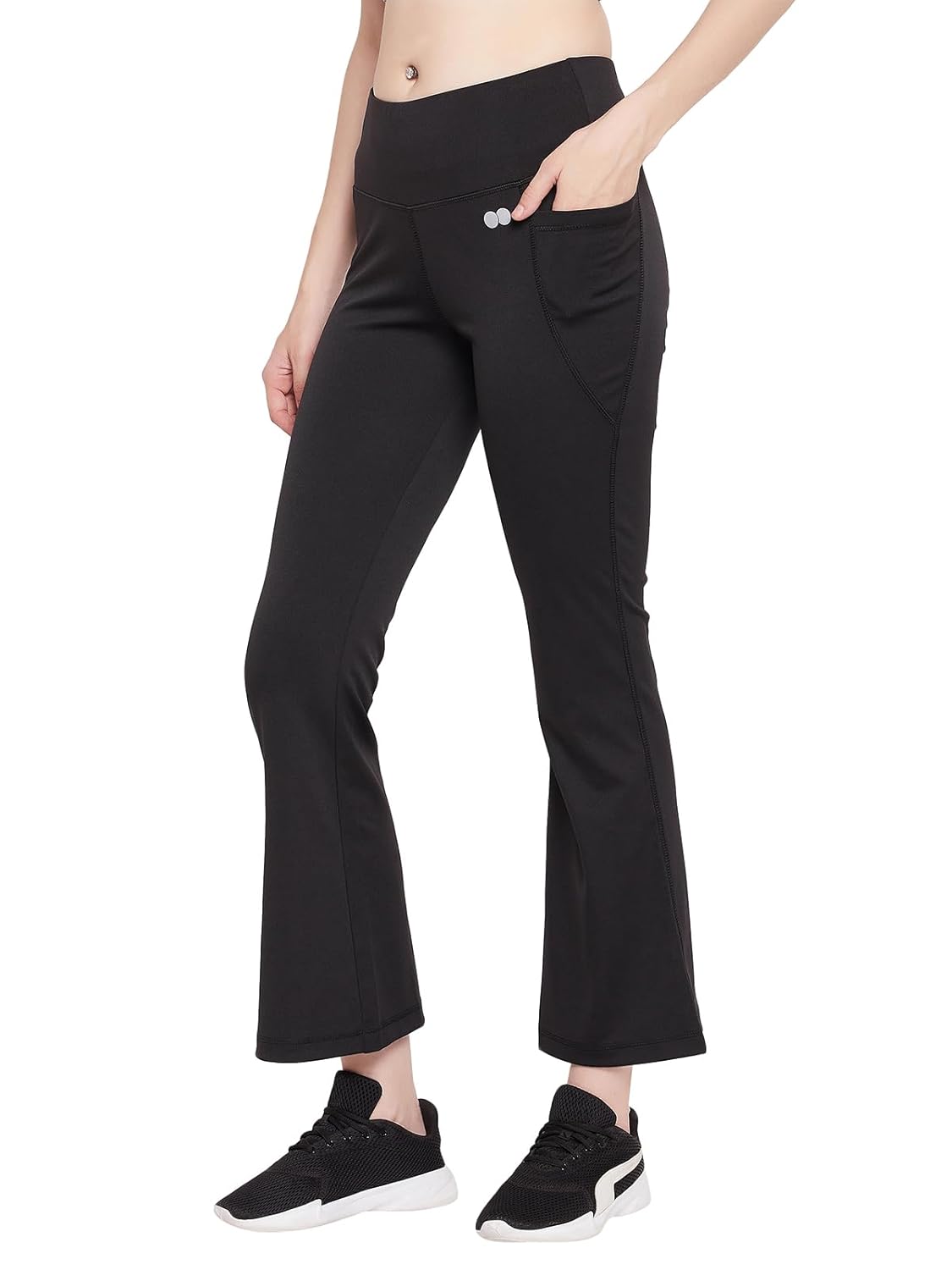 Clovia Women's Comfort Fit High Rise Yoga Pants, Track Pants, Lower, Pyjama, Polyester Lower, Lower, Comfort-Fit High Waist Flared Yoga Pants