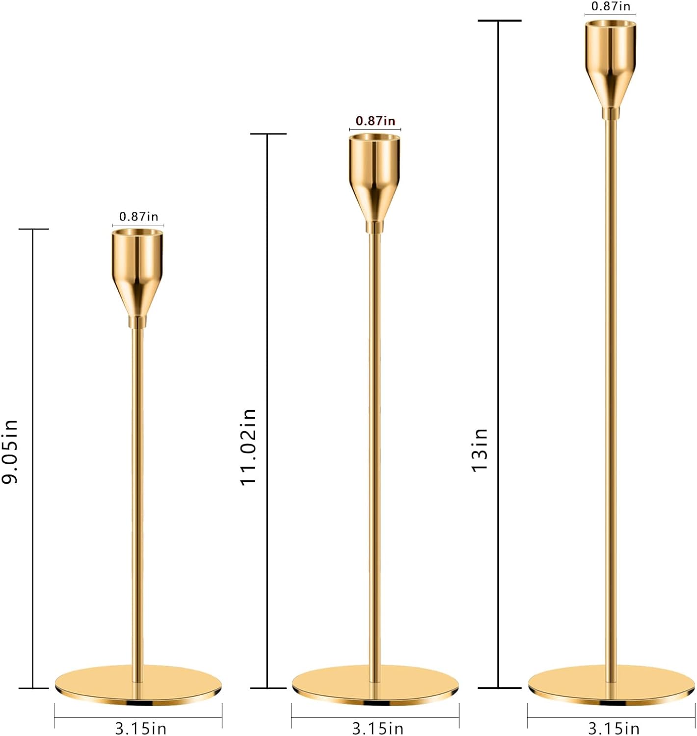 Candle Holder Gold Candle Holder Candle Holder Tall Cone Candle Holder for Home Decoration, Wedding, Dinner, Party, Anniversary, Fits 3/4" Thick Candles and LED Candles (Set of 6)