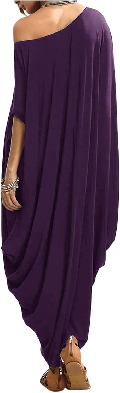 Verdusa Women's Caftan Harem Boat Neck Dolman Sleeve Oversized Maxi Dress Moo Moos