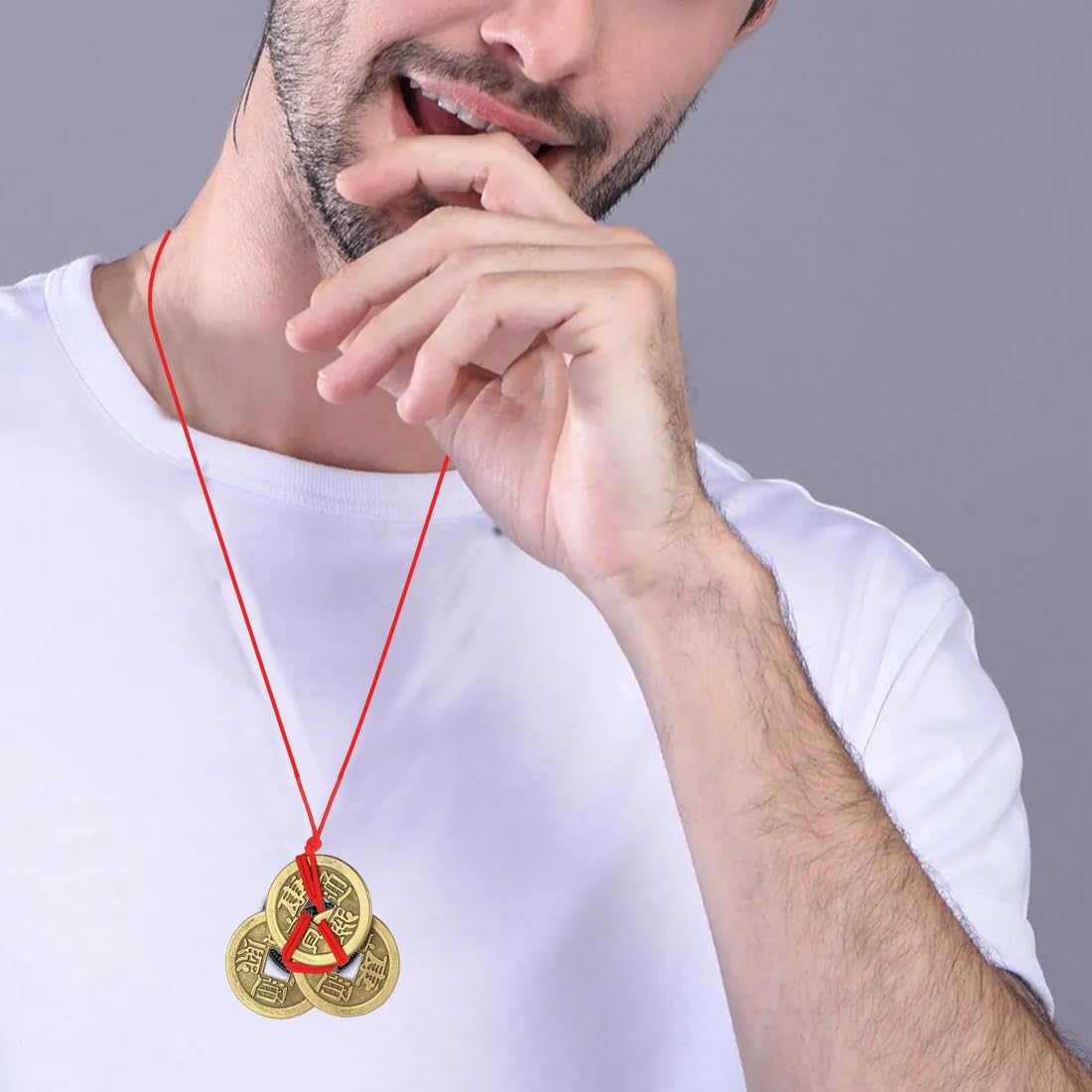 XUKZIMA 5 Strings of Copper Lucky Coins, Feng Shui Coins, Traditional Coins with Red Rope for Wealth and Success