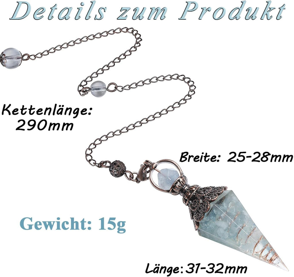 Harz Aquamarin Pendulum Edelstein Pendel Kristall, Heilsteine Natürliches Sechseckiges Edelstein Kristall Ornamente für Hexerei Zeremonie, Wahrsagen, Reiki Heilung und Esoterik Geschenke