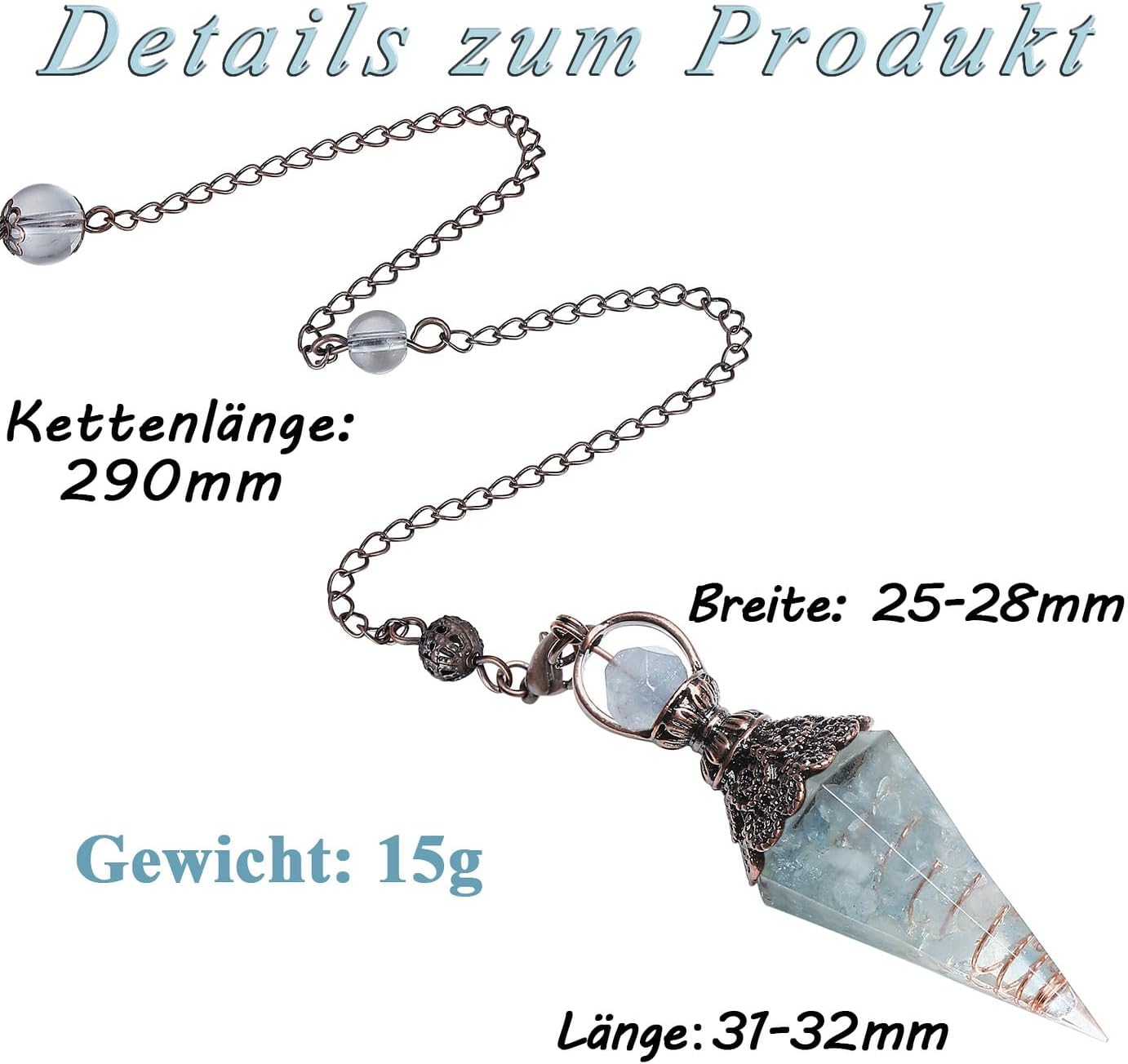 Harz Aquamarin Pendulum Edelstein Pendel Kristall, Heilsteine Natürliches Sechseckiges Edelstein Kristall Ornamente für Hexerei Zeremonie, Wahrsagen, Reiki Heilung und Esoterik Geschenke