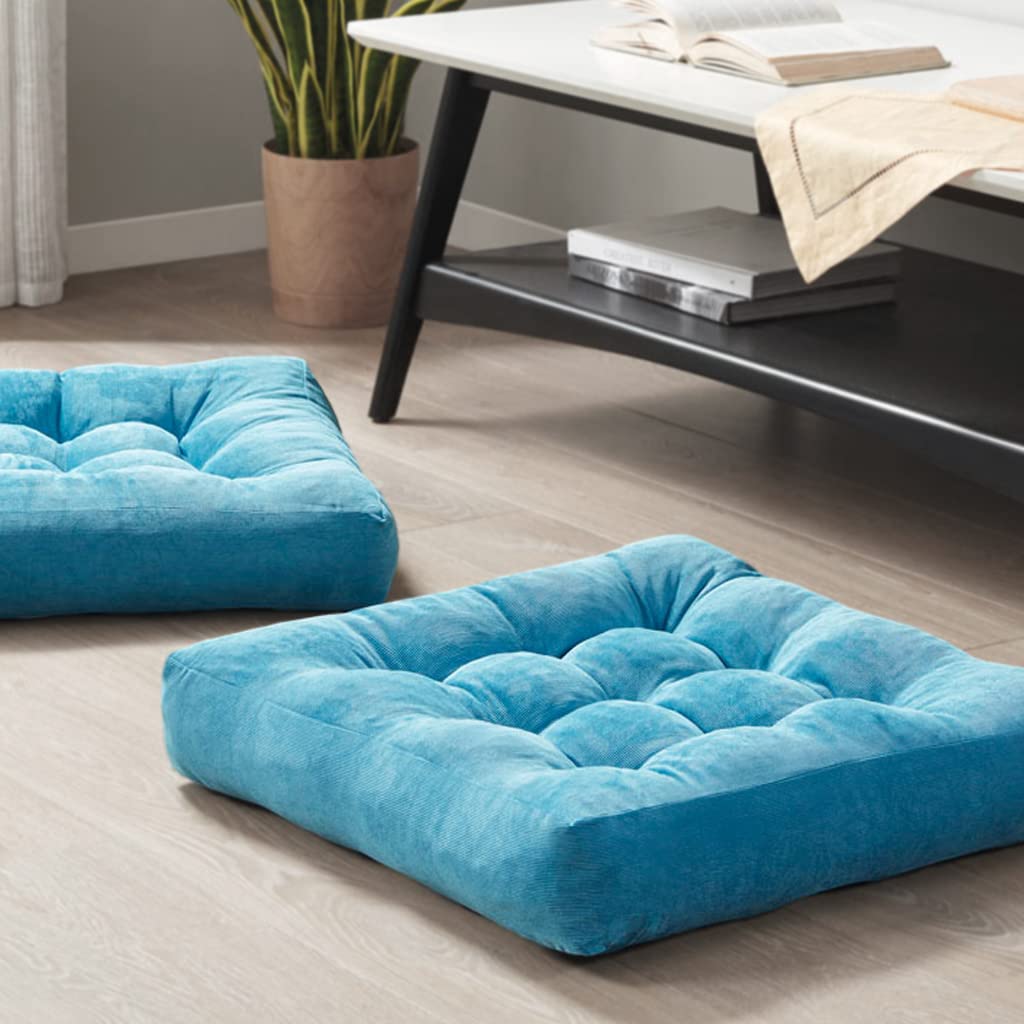 Degrees of Comfort Meditation Floor Pillow, Square Large Pillows Seating for Adults, Tufted Corduroy Thick Cushion for Living Room Tatami, Turquoise, 22x22 Inch