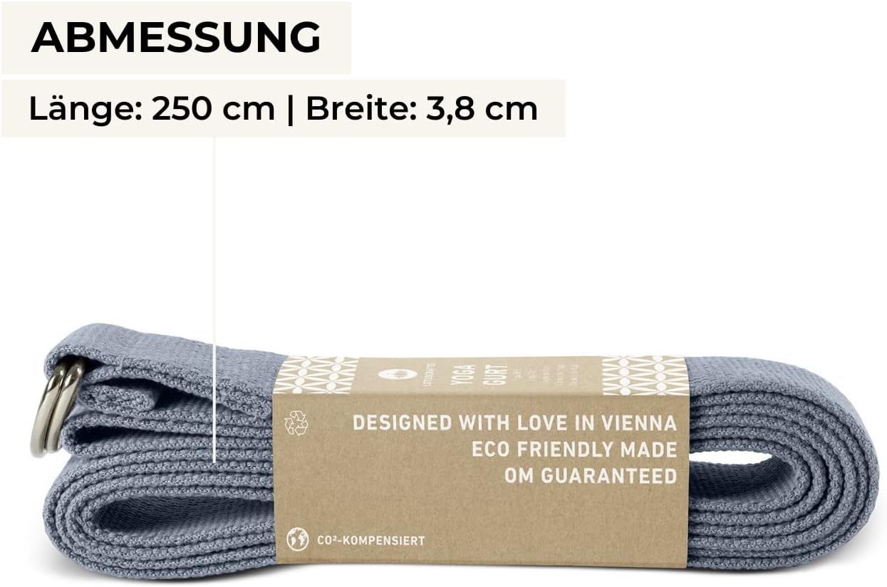 Lotuscrafts® Yogagurt 2,5 m - Yoga-Band zum Dehnen; 100% Bio-Baumwolle, Yogagurt Lang mit Verschluss aus Metall, Yoga-Strap für Einsteiger und Fortgeschrittene, 250 x 3,8 cm